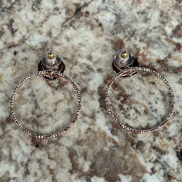 Gold Textured Hoop Earrings with Round Disc Studs Lightweight Standard OS - Picture 4 of 5